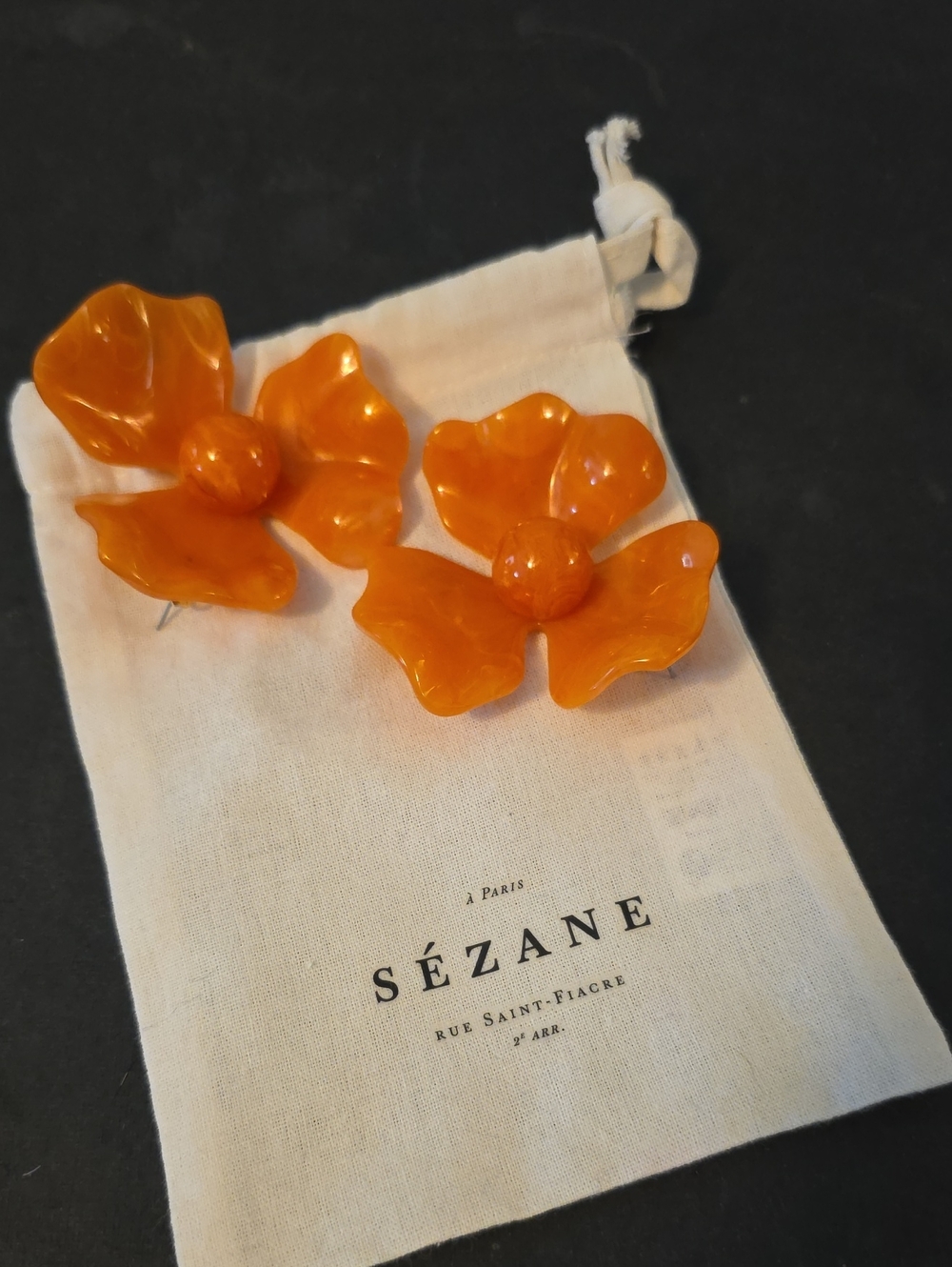 NWOT Sezane Bright Orange Floral Resin Earrings